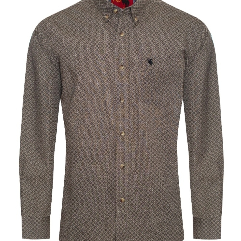 Men's Rodeo Patterned Brown Cowboy Shirt